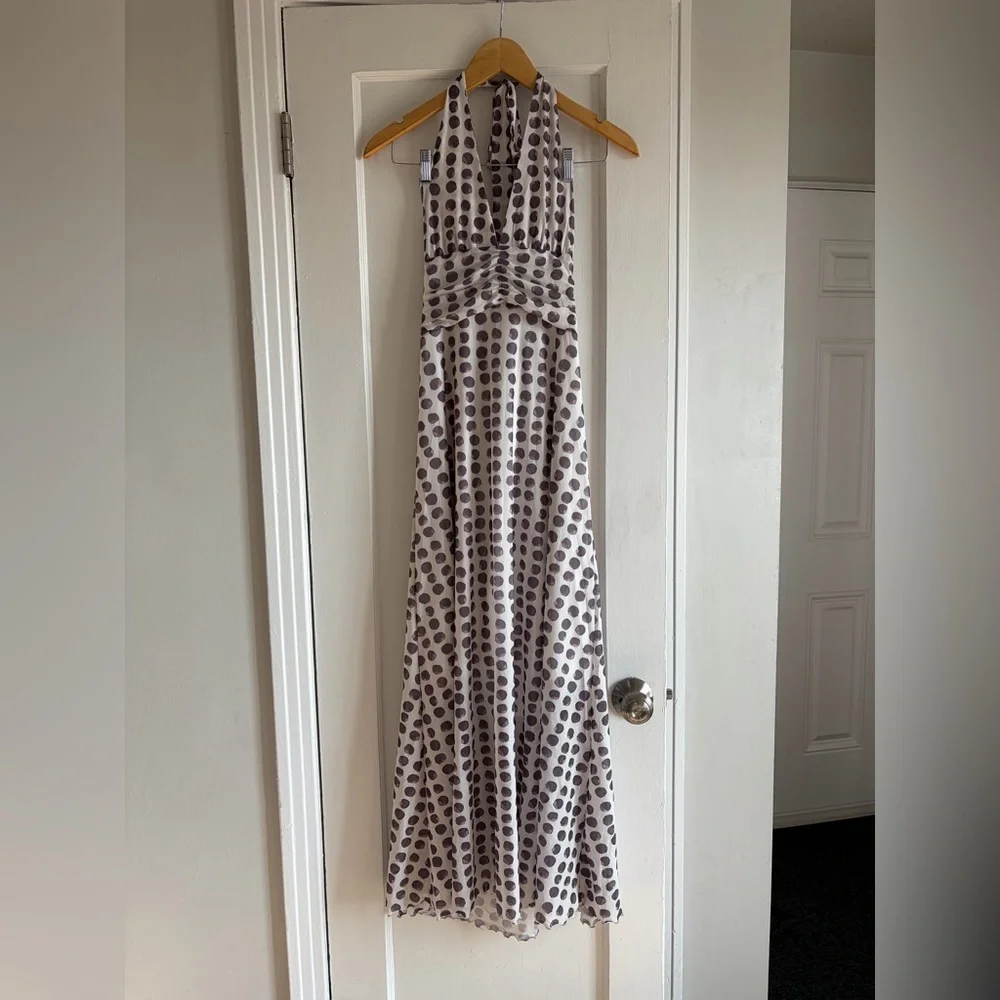 Elegant Polka Dot Halter Maxi Dress - Picture 1 of 5
